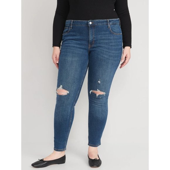 Old Navy Jeans Rockstar Super Skinny Mid Rise Blue Distress - Picture 1 of 10
